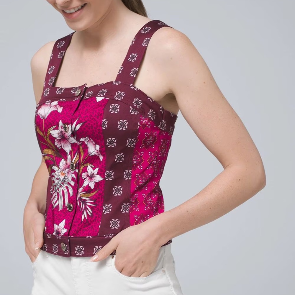 WHBM Mixed Print Bodice Button Front Top Size 8